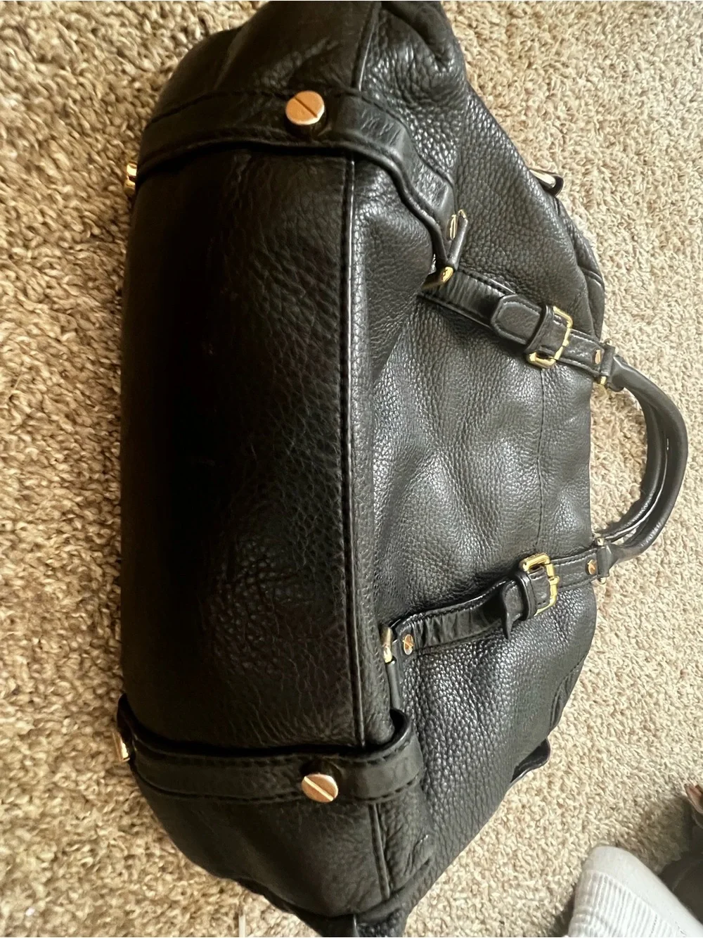 Michael Kors Bedford Medium Belted Black Leather Satchel